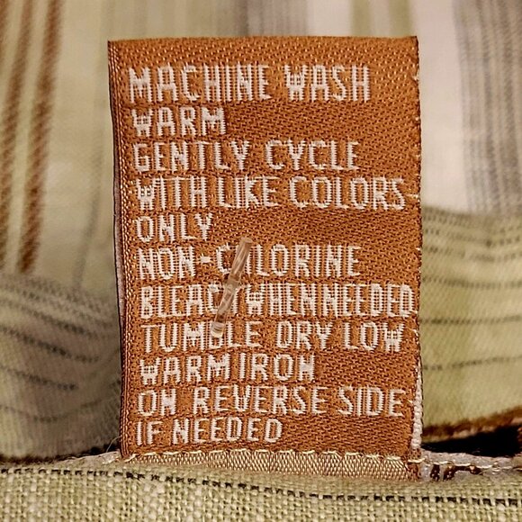 Bruno 100% Washable Linen Short Sleeve Striped Sage Green Button Front Shirt NEW - Picture 11 of 11